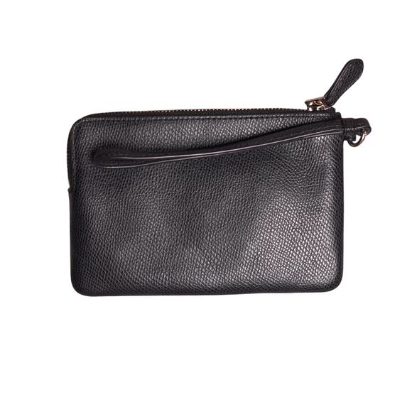 Coach Black Pebbled Leather Corner-Zip Wristlet Gold Hardware 2 Card Slots - Picture 3 of 9